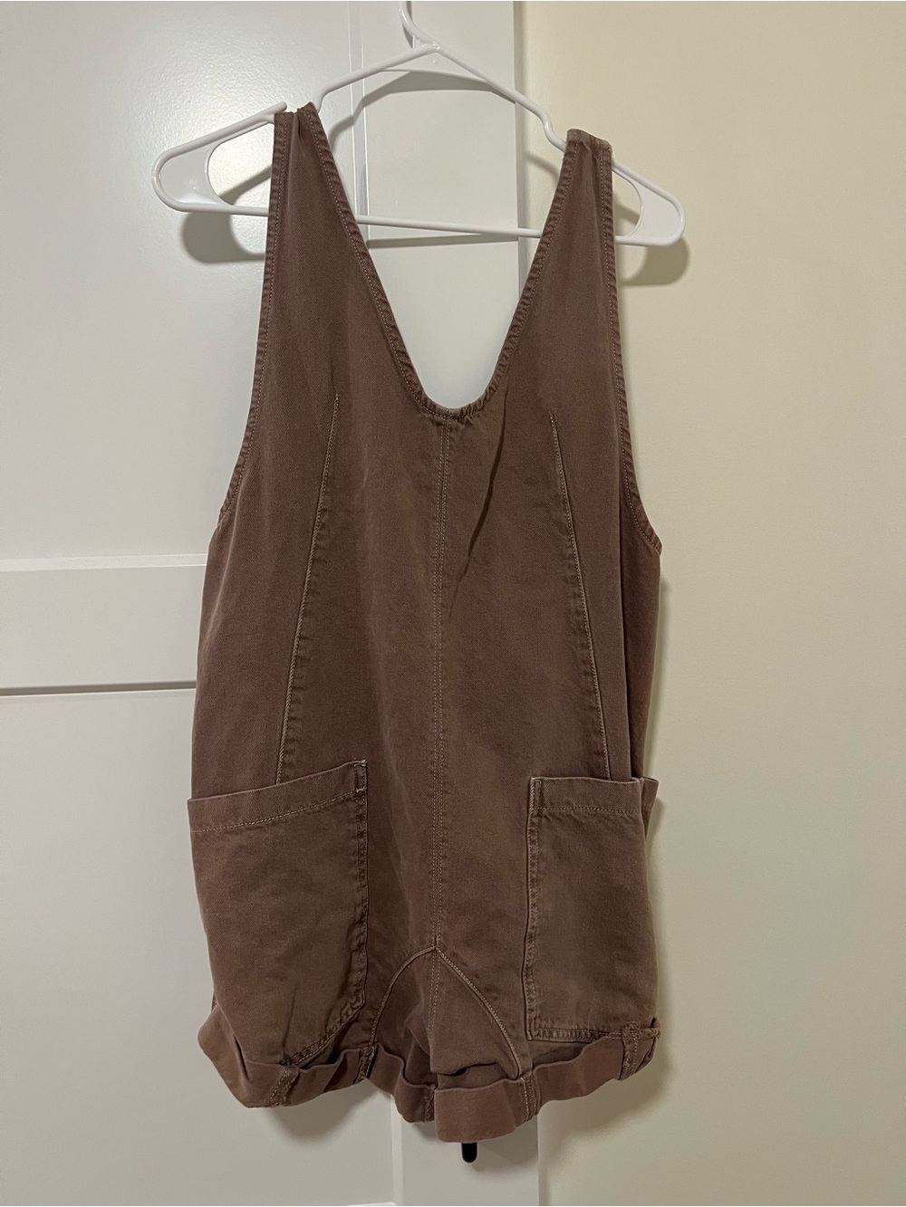 Free People Brown Cotton Romper with Front Pockets